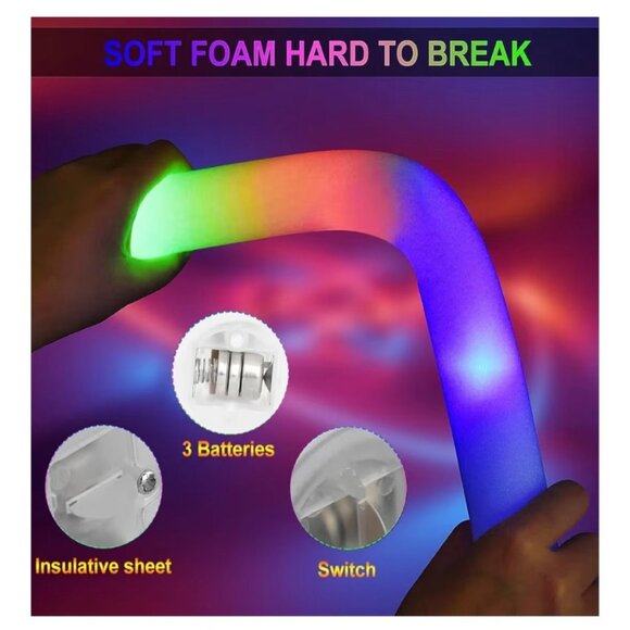 Light Up Foam Glow Sticks Set of 20 LED Multicolor Neon Batons Party New Years - Picture 13 of 15